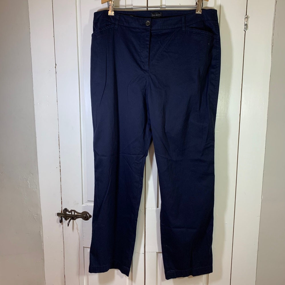Talbots The‎ Perfect Chino Curvy Pants 16 Navy Blue Stretch Cotton Casual Preppy